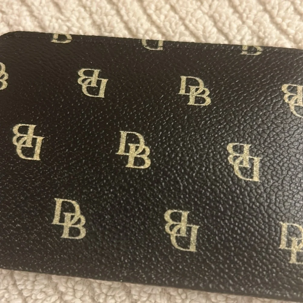 Dooney & Bourke Black Monogram Leather Card Holder Clear ID Window 4” x 2.75”